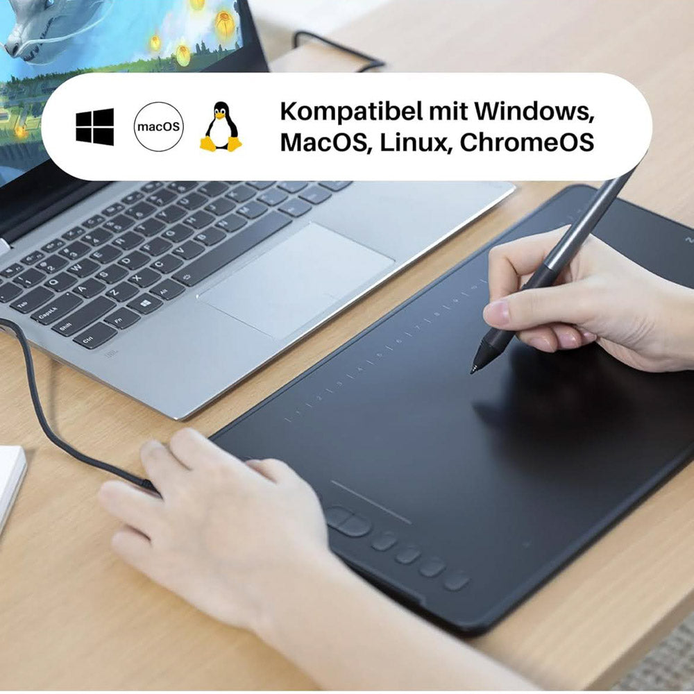 HUION Inspiroy H1161 Grafiktablett, 8192 Druckempfindlichkeit, große aktive Fläche von 10 x 6,25 Zoll, kabelloses Design, mit 8 programmierbaren Schnellzugriffstasten, ideal für digitales Zeichnen und Design.
