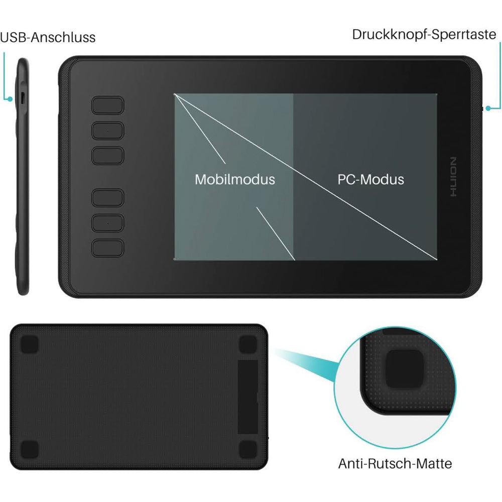 HUION Inspiroy H640P Grafiktablett, Modellnr: H640P, Produkttyp: Grafiktablett, Merkmale: 6,3 x 3,9 Zoll, 8192 Druckstufen, Batterie-frei Stift, leichter und tragbarer Design, ideal für Zeichnen und digitale Kunst.