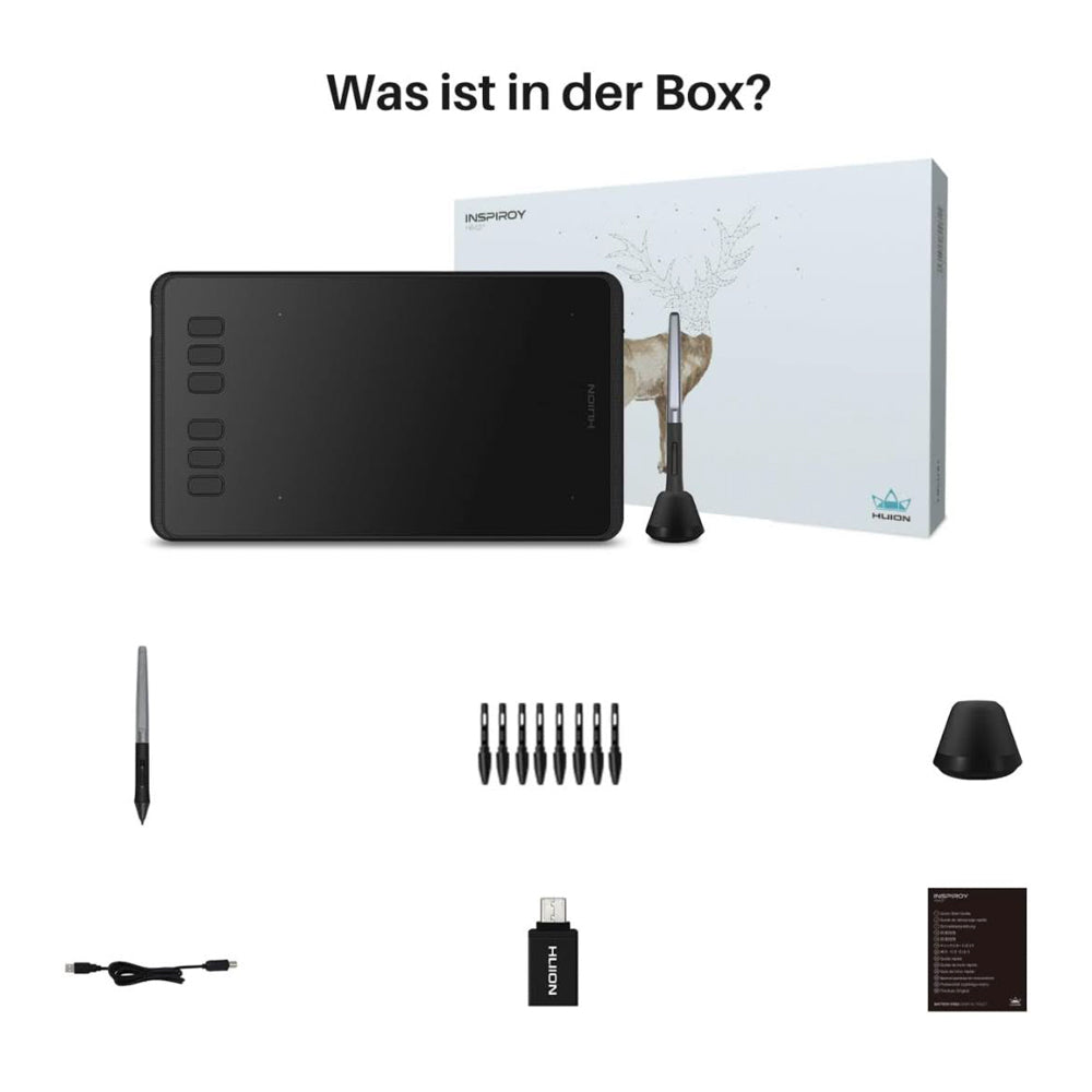 HUION Inspiroy H640P Grafiktablett, Modellnr: H640P, Produkttyp: Grafiktablett, Merkmale: 6,3 x 3,9 Zoll, 8192 Druckstufen, Batterie-frei Stift, leichter und tragbarer Design, ideal für Zeichnen und digitale Kunst.