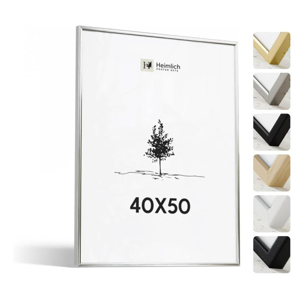 Heimlich® 1x Bilderrahmen 40x50 cm Silber Champagne Metall Rahmen | Dokumentenrahmen 40x50 cm Groß Collage | Aluminium Fotorahmen für stilvolle Präsentation