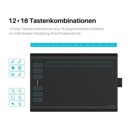 HUION Inspiroy H1060P Grafiktablett 10 x 6,25 Zoll, batterieloser Eingabestift, 12 Hotkeys, kompatibel mit Win, Mac, Android, ideal für zeichnen, Online-Unterricht und Arbeiten