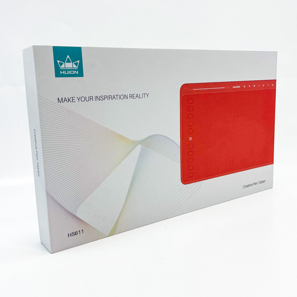 HUION HS611 Grafiktablett 10,2 x 6,36 Zoll für digitale Kunst, Malerei und Design, 8 Multimedia-Tasten, 10 Express-Tasten, Touch Strip, kompatibel mit Win, Mac, Android, Farben: Orange/Rot.