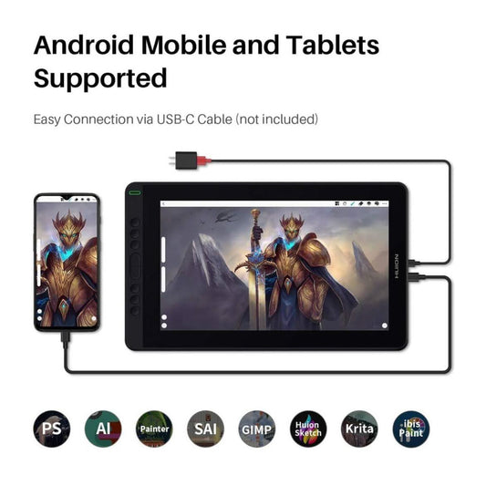 HUION Kamvas 13 13-Zoll Grafiktablet 293,76 x 165,24 mm USB schwarz mit druckempfindlichem Stift, 8 programmierbaren Tasten, großem Farbspektrum und kompakter Bauweise.