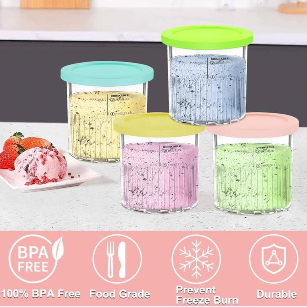 YQL 4PCS Eisbehälter mit Deckel für Ninja Creami NC501EU - Spülmaschinenfestes Zubehör für Eismaschine, ideal für Speiseeis und Ninja Creami Deluxe