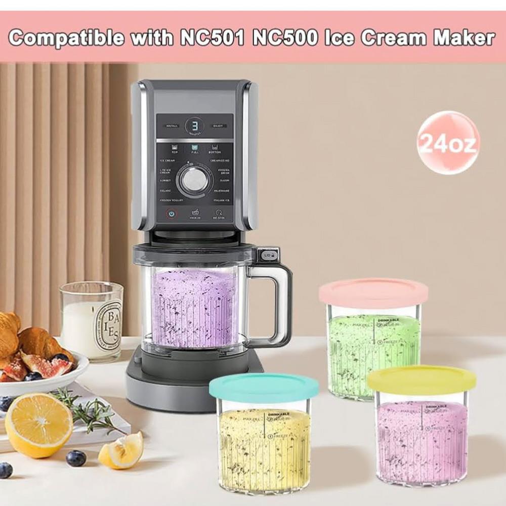 YQL 4PCS Eisbehälter mit Deckel für Ninja Creami NC501EU - Spülmaschinenfestes Zubehör für Eismaschine, ideal für Speiseeis und Ninja Creami Deluxe