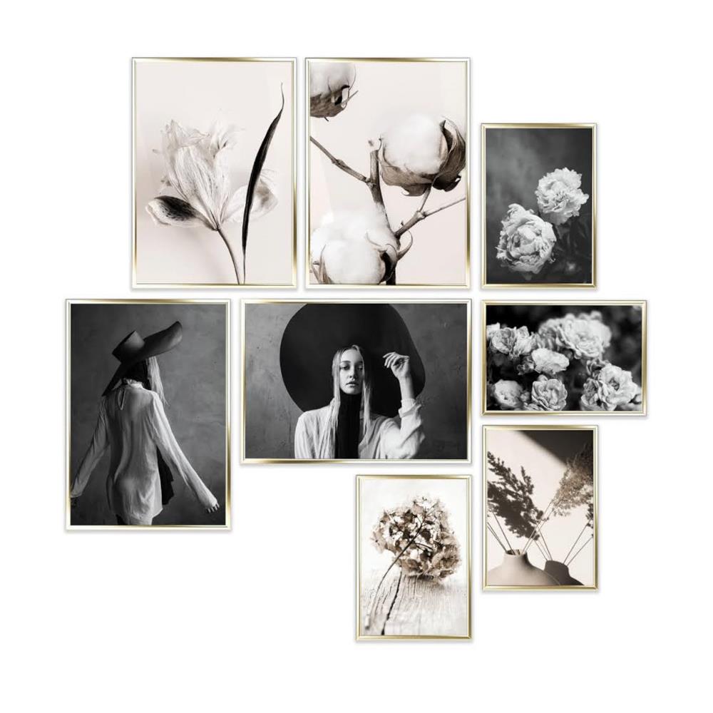 Heimlich® Premium Poster Set OHNE Bilderrahmen | 4 x DIN A3 & 4 x DIN A4 | Stilvolle Poster Collagen mit modernen Bildern | Vintage Chic