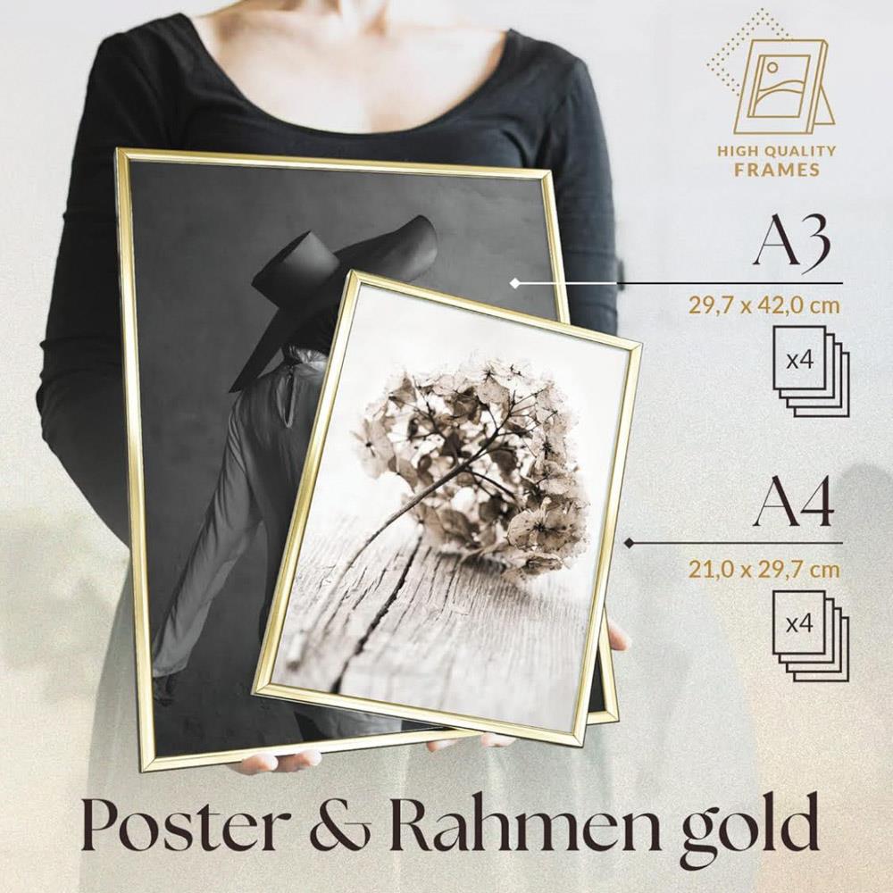 Heimlich® Premium Poster Set OHNE Bilderrahmen | 4 x DIN A3 & 4 x DIN A4 | Stilvolle Poster Collagen mit modernen Bildern | Vintage Chic