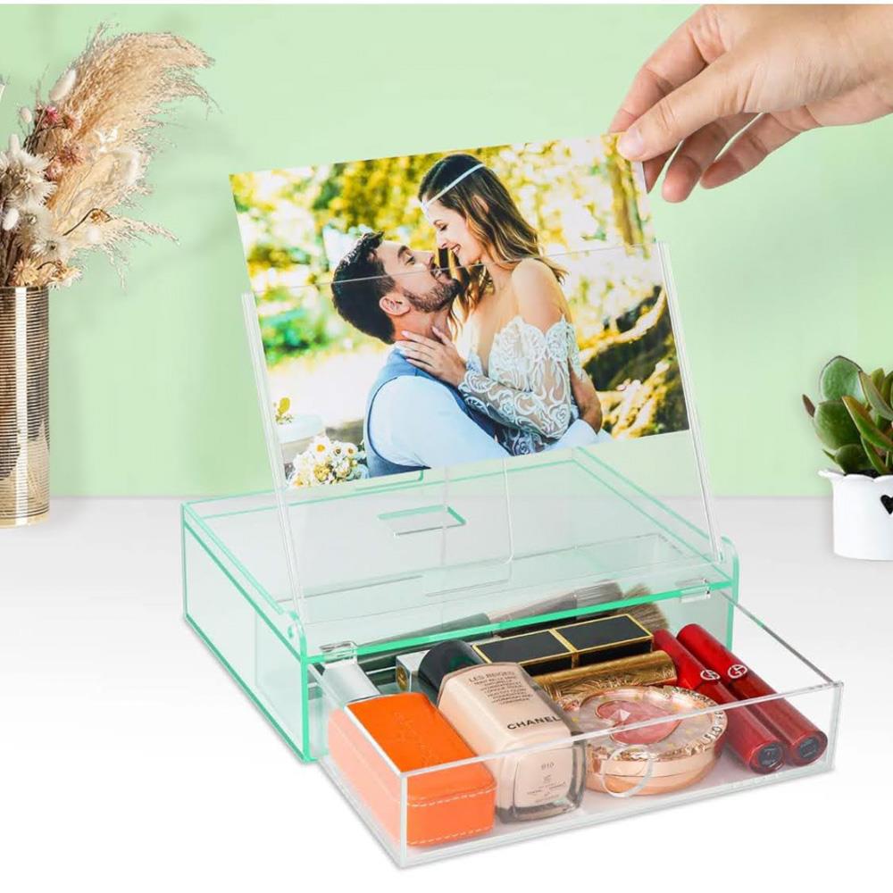 ZEEYUAN Picture Frame 13x18 Photo Storage Box 2 in 1 Transparent Storage Box for Seed Cards Crafts Stickers