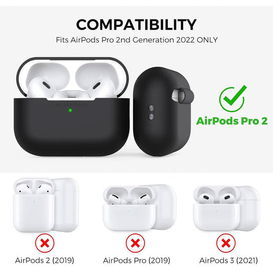 Ahastyle Silikon-Fallschutz Hülle für Airpods Pro 2, Anti-Scratch, Antichoc, Schwarz, mit Carabiner, für Apple Airpods Pro 2