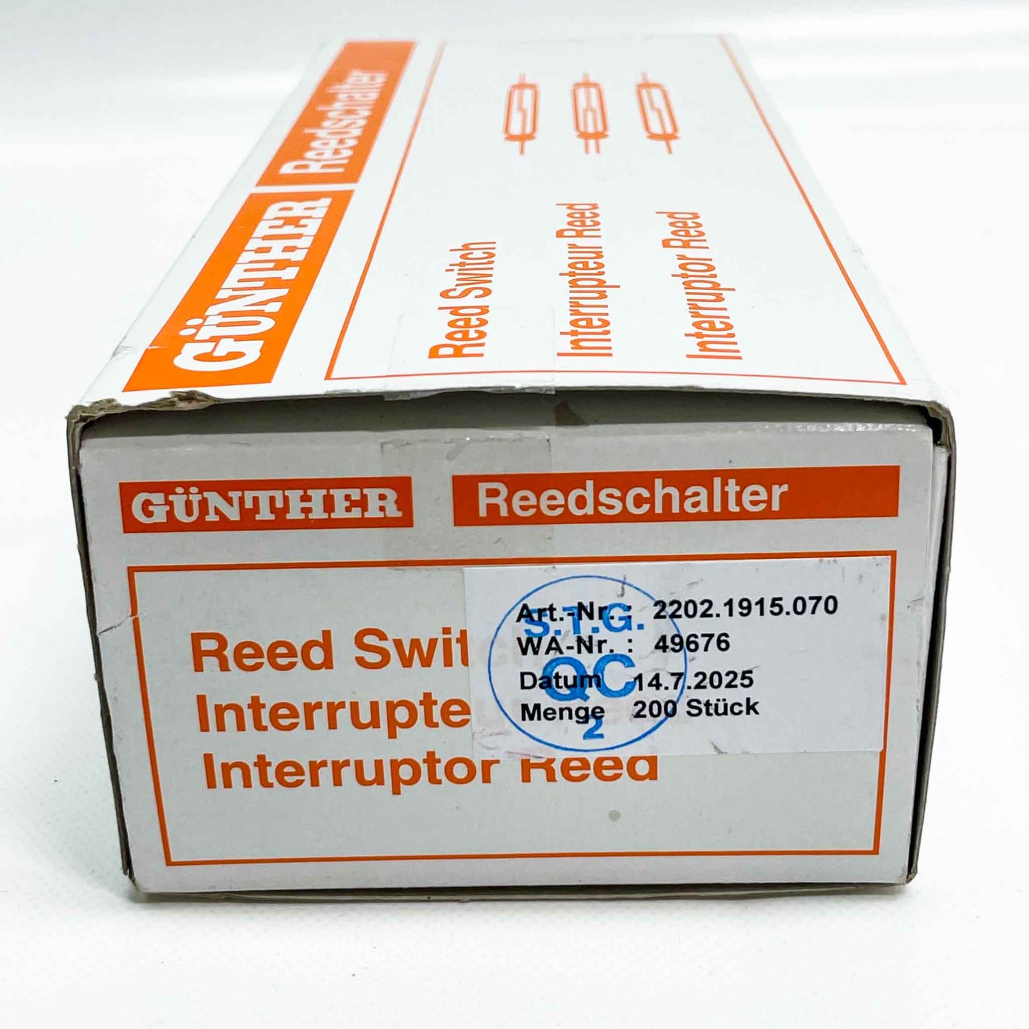 GÜNTHER 2202.1915.070 Reedschalter, 200 Stück, grünes Glas, kompakt, zuverlässig, ideal für Schaltungen.