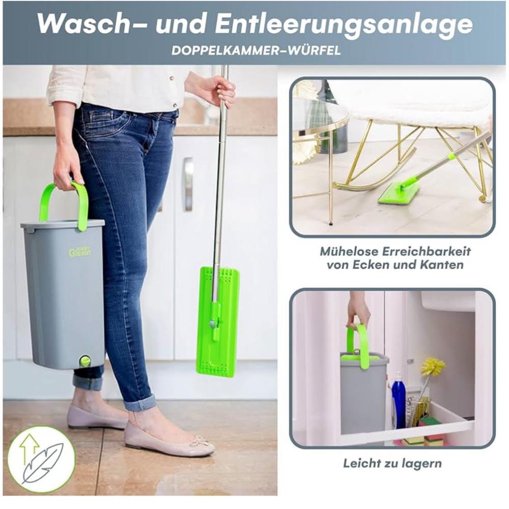 EasyGleam Wischmopp und Putzeimer Set mit doppeltem Touch-Tank Mikrofaser und Pinsel effiziente Reinigung für Böden 22,8 x 18,8 x 39 cm