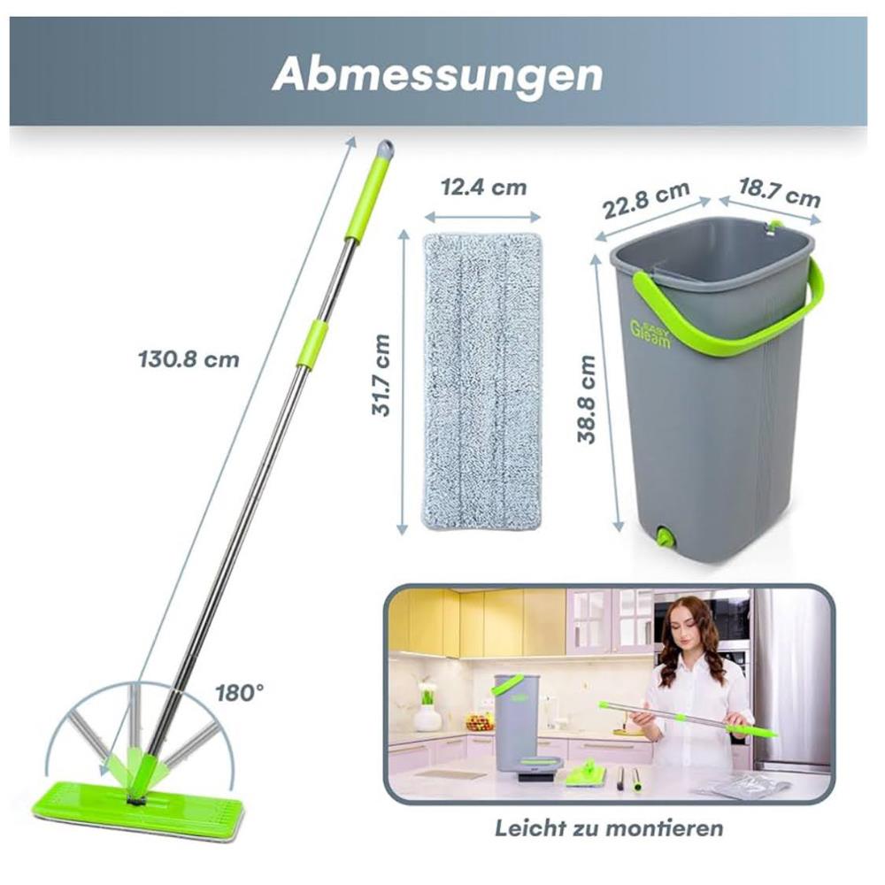EasyGleam Wischmopp und Putzeimer Set mit doppeltem Touch-Tank Mikrofaser und Pinsel effiziente Reinigung für Böden 22,8 x 18,8 x 39 cm