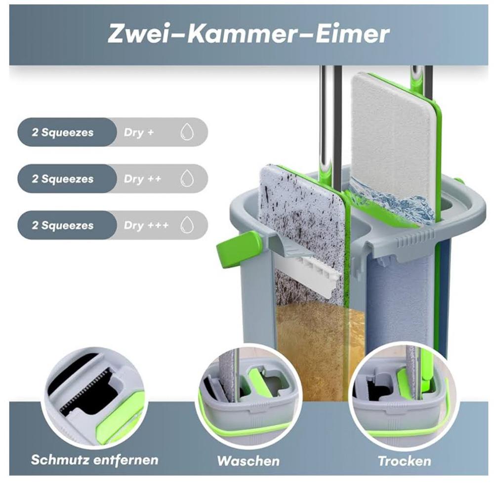 EasyGleam Wischmopp und Putzeimer Set mit doppeltem Touch-Tank Mikrofaser und Pinsel effiziente Reinigung für Böden 22,8 x 18,8 x 39 cm