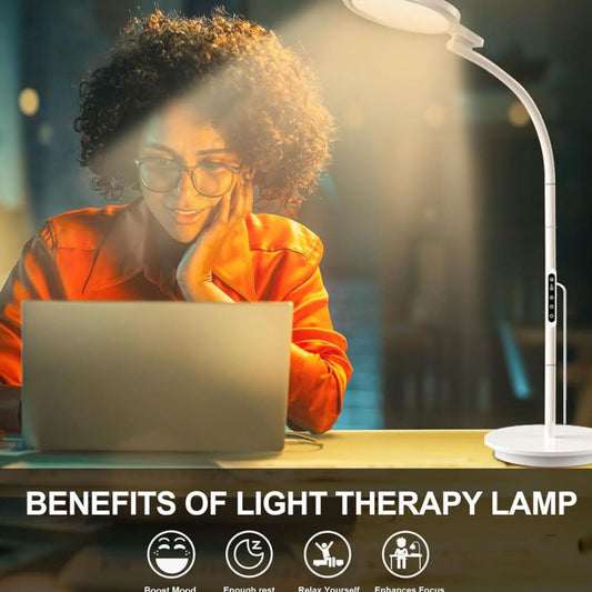 3-in-1 Tageslichtlampe, SAD Sonnenlicht Lampe, Stehlampe mit Fernbedienung, Touch Control, flexibler Schwanenhals, ideal für Lesen und Büro