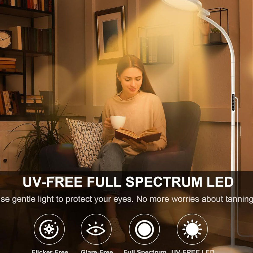 3-in-1 Tageslichtlampe, SAD Sonnenlicht Lampe, Stehlampe mit Fernbedienung, Touch Control, flexibler Schwanenhals, ideal für Lesen und Büro