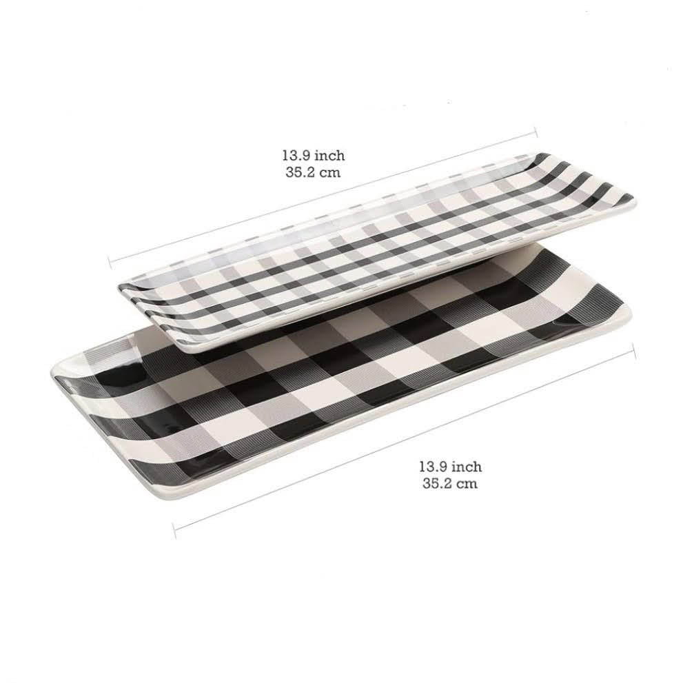 Bico Plaid rectangular ceramic serving bowl 35 cm set of 2 microwave and dishwasher safe ideal for salad pasta cheese ham appetizers