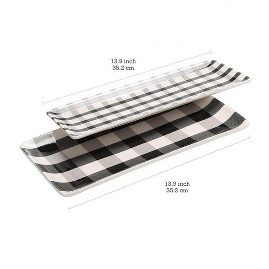 Bico Plaid rechteckige Keramik-Servierschale 35 cm 2er-Set mikrowellen- und spülmaschinenfest ideal für Salat Nudeln Käse Schinken Vorspeisen
