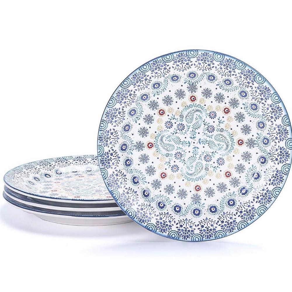 Bico Blue Talavera Set of 4 ceramic salad plates 22 cm, microwave and dishwasher safe for salad and appetizers