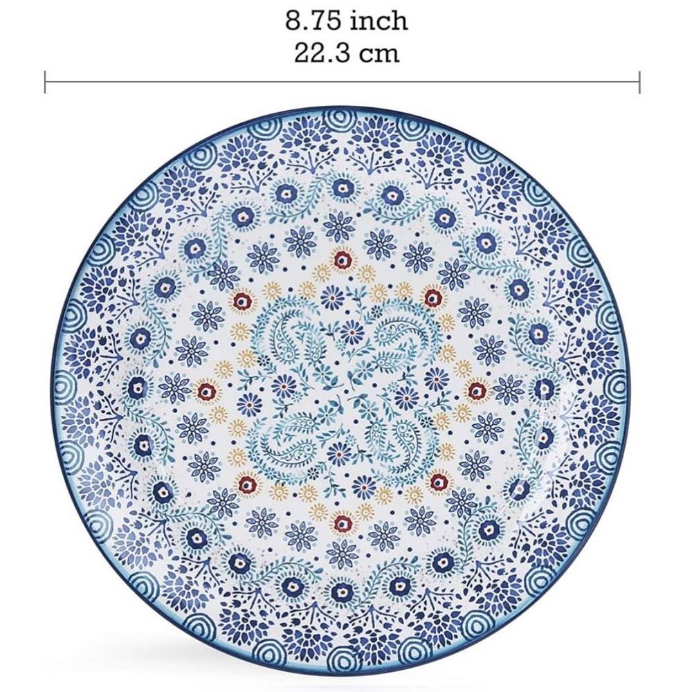 Bico Blue Talavera Set of 4 ceramic salad plates 22 cm, microwave and dishwasher safe for salad and appetizers