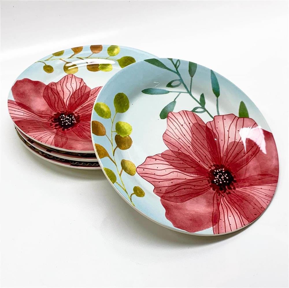 Bico Flower Carnival Ceramic Salad Plate Set 22 cm Set of 4 for Salad Appetizers Microwave and Dishwasher Safe