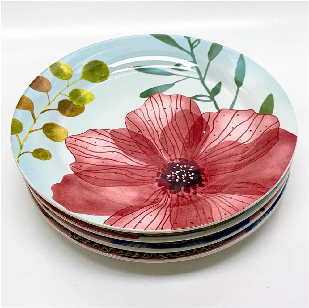 Bico Flower Carnival Ceramic Salad Plate Set 22 cm Set of 4 for Salad Appetizers Microwave and Dishwasher Safe