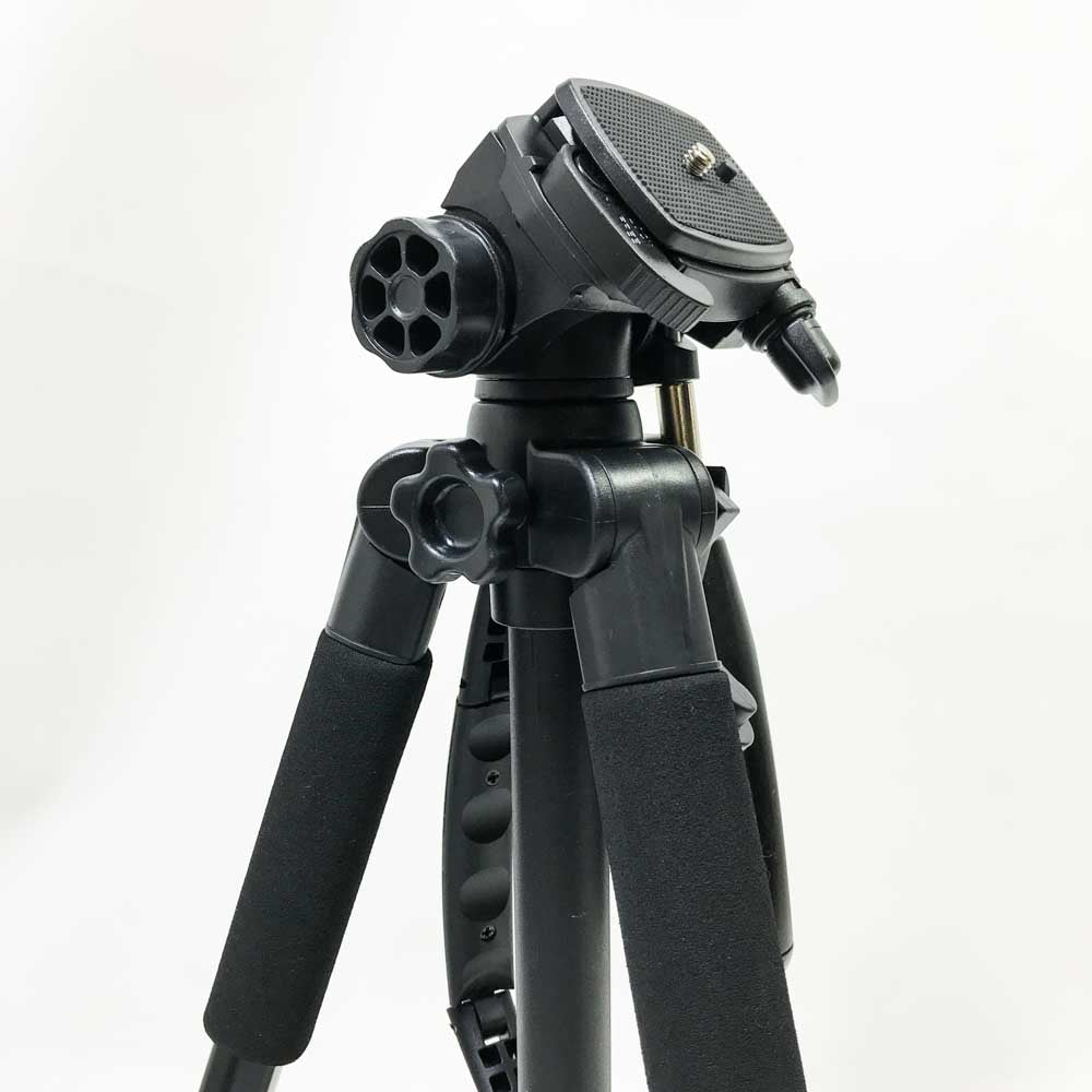 Sunfoto ST60-Tripod Kamera Stativ 160cm Leichtes Fotostativ mit 2 Schnellwechselplatten Tragetasche Handyhalterung für Smartphone DSLR SLR Canon Nikon Sony Olympus schwarz