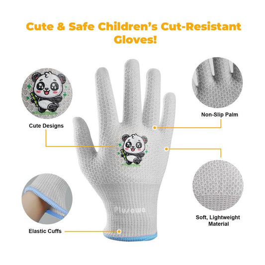 Plusawa Kinderschnittfeste Handschuhe, D-Klasse, Schnittschutz, hohe Flexibilität, atmungsaktiv, 2er-Pack, Grau, XS (3-4 Jahre)