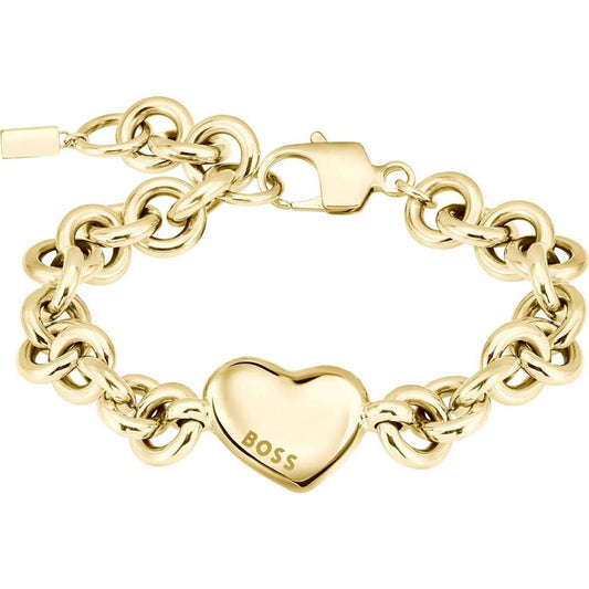 BOSS Damen Armband 1580639, Gliederarmband, Edelstahl, goldfarben, Herzdesign, 21cm, elegant und modern.