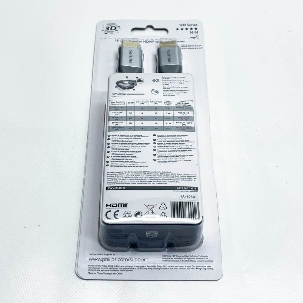 Philips High-Speed-HDMI-Kabel, 1,8 m, HDMI 2.0, Ethernet-Unterstützung, 4K UHD, 3D-kompatibel, flexibles Design.