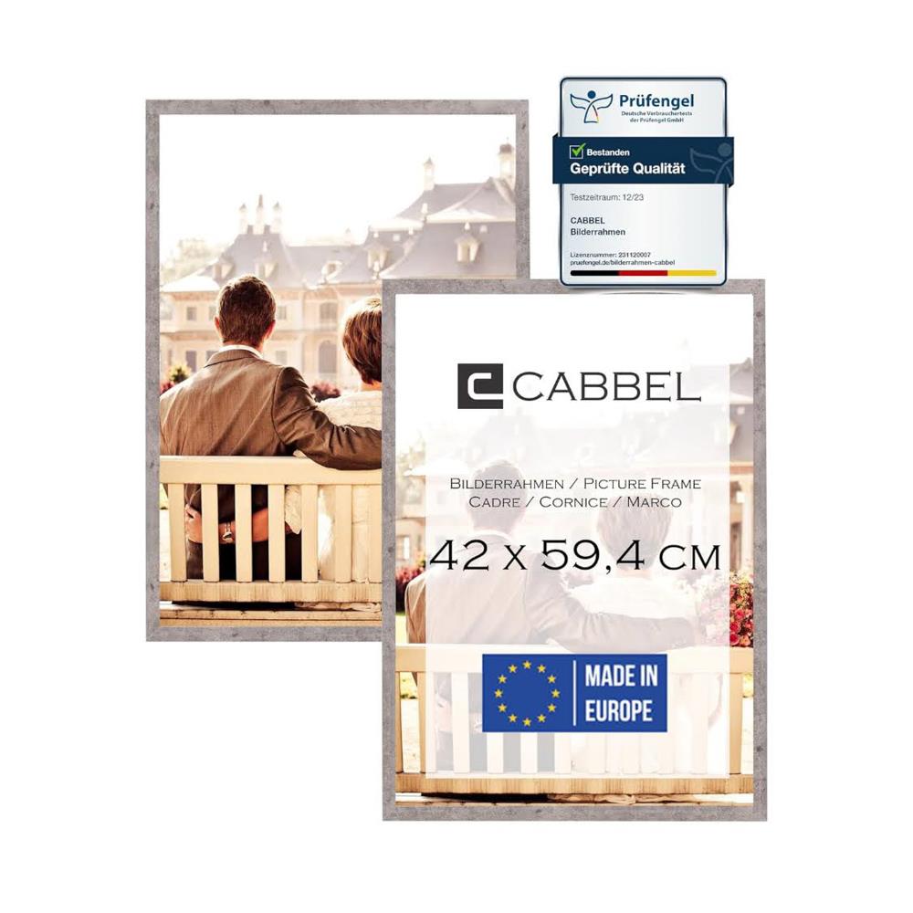 CABBEL Doppelpack 2er Set Bilderrahmen 42x59,4 cm Grau Beton massiver MDF-Holzrahmen bruchsicheres Plexiglas zum Aufhängen ideal für Fotos Gemälde Collagen