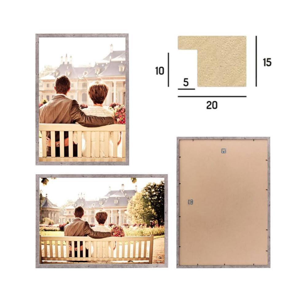 CABBEL Doppelpack 2er Set Bilderrahmen 42x59,4 cm Grau Beton massiver MDF-Holzrahmen bruchsicheres Plexiglas zum Aufhängen ideal für Fotos Gemälde Collagen
