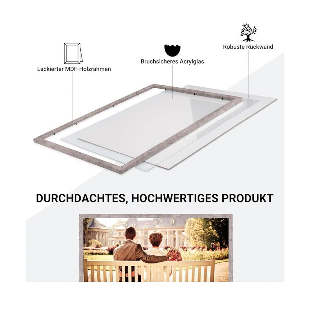 CABBEL Doppelpack 2er Set Bilderrahmen 42x59,4 cm Grau Beton massiver MDF-Holzrahmen bruchsicheres Plexiglas zum Aufhängen ideal für Fotos Gemälde Collagen
