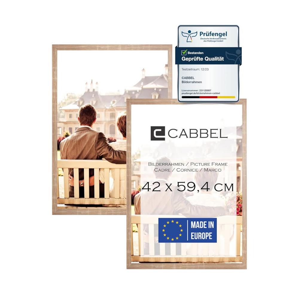 CABBEL Doppelpack 2er Set Bilderrahmen 42x59,4 cm Mokka Massivholzrahmen MDF bruchsicheres Plexiglas zum Aufhängen ideal für Fotos Gemälde Collagen