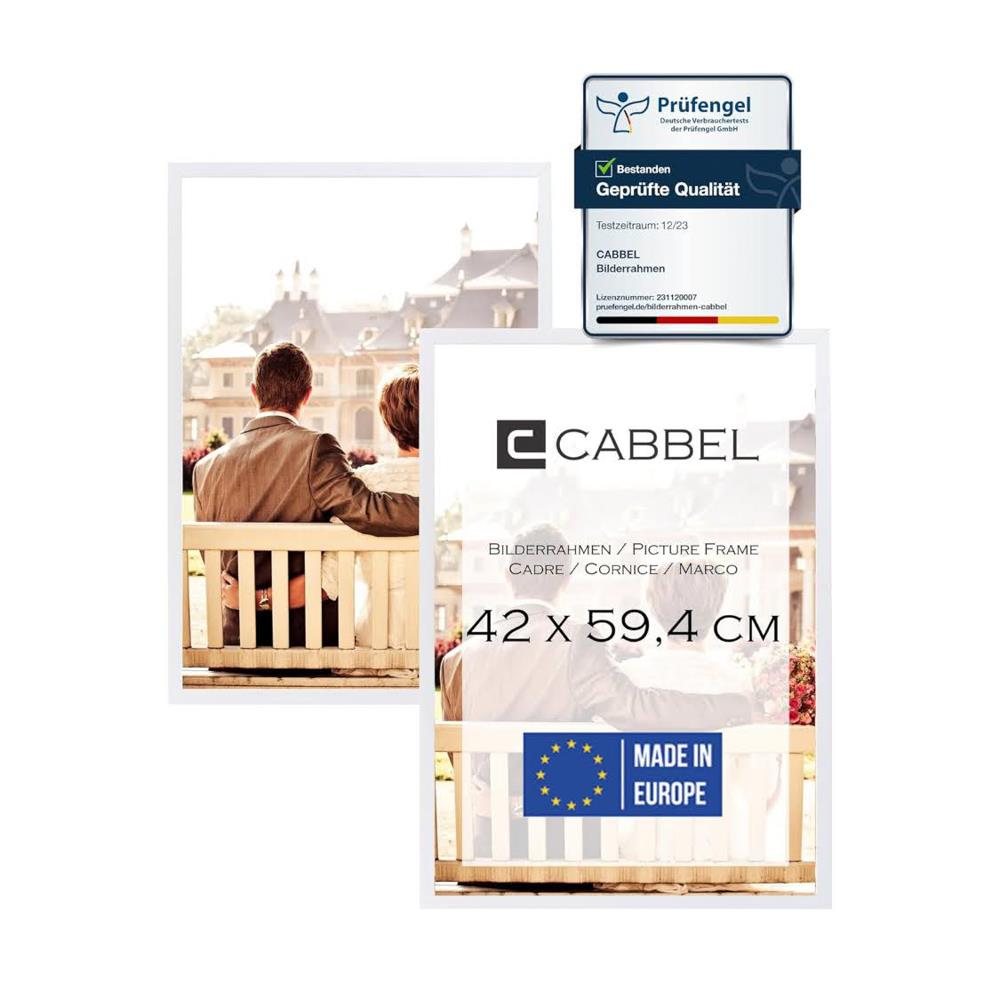 CABBEL Doppelpack 2er Set Bilderrahmen 42x59,4 cm Weiß stabiles MDF-Holz Rahmen bruchsicheres Plexi-Glas zum Aufhängen ideal für Fotos Bilder Collage