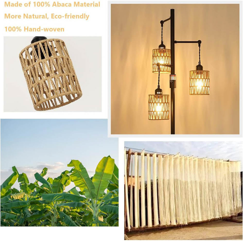 Rayofly Dimmbar Stehlampe, Vintage, 3-flammige Boho Rattan, dimmbar, für Wohnzimmer, Schlafzimmer, Höhe 165cm