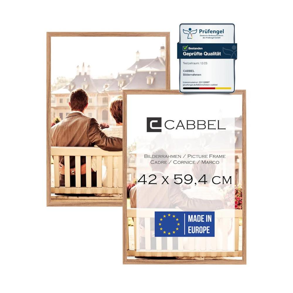 CABBEL Doppelpack 2er Set Bilderrahmen 42x59,4 cm Eiche massiver MDF-Holzrahmen bruchsicheres Plexiglas zum Aufhängen ideal für Fotos Gemälde Collagen
