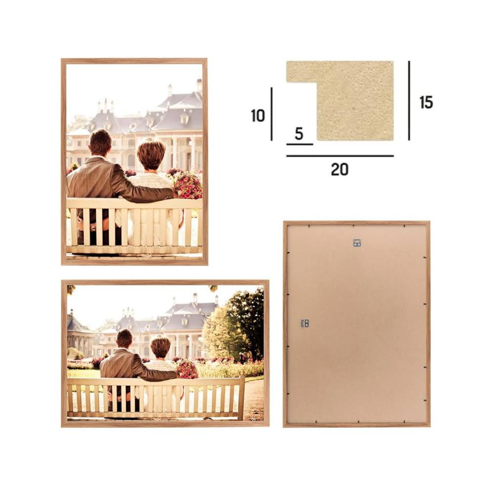 CABBEL Doppelpack 2er Set Bilderrahmen 42x59,4 cm Eiche massiver MDF-Holzrahmen bruchsicheres Plexiglas zum Aufhängen ideal für Fotos Gemälde Collagen
