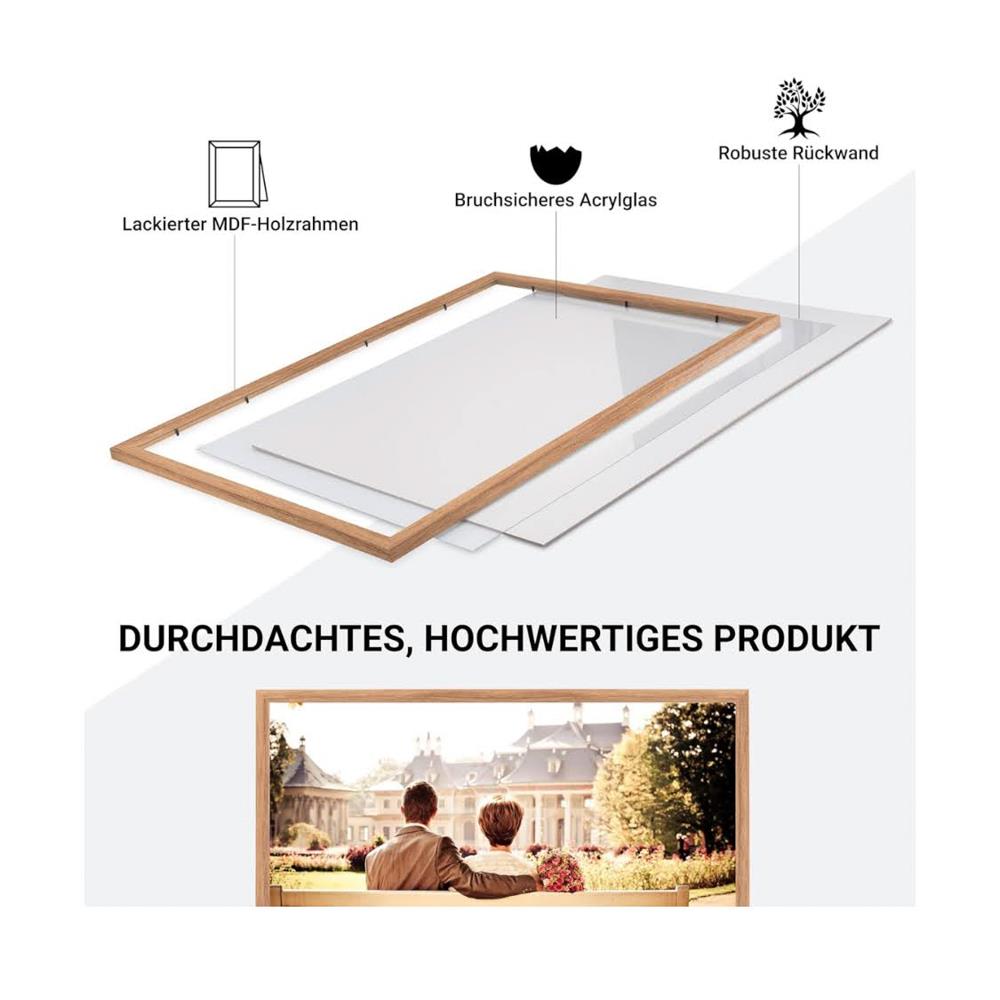 CABBEL Doppelpack 2er Set Bilderrahmen 42x59,4 cm Eiche massiver MDF-Holzrahmen bruchsicheres Plexiglas zum Aufhängen ideal für Fotos Gemälde Collagen