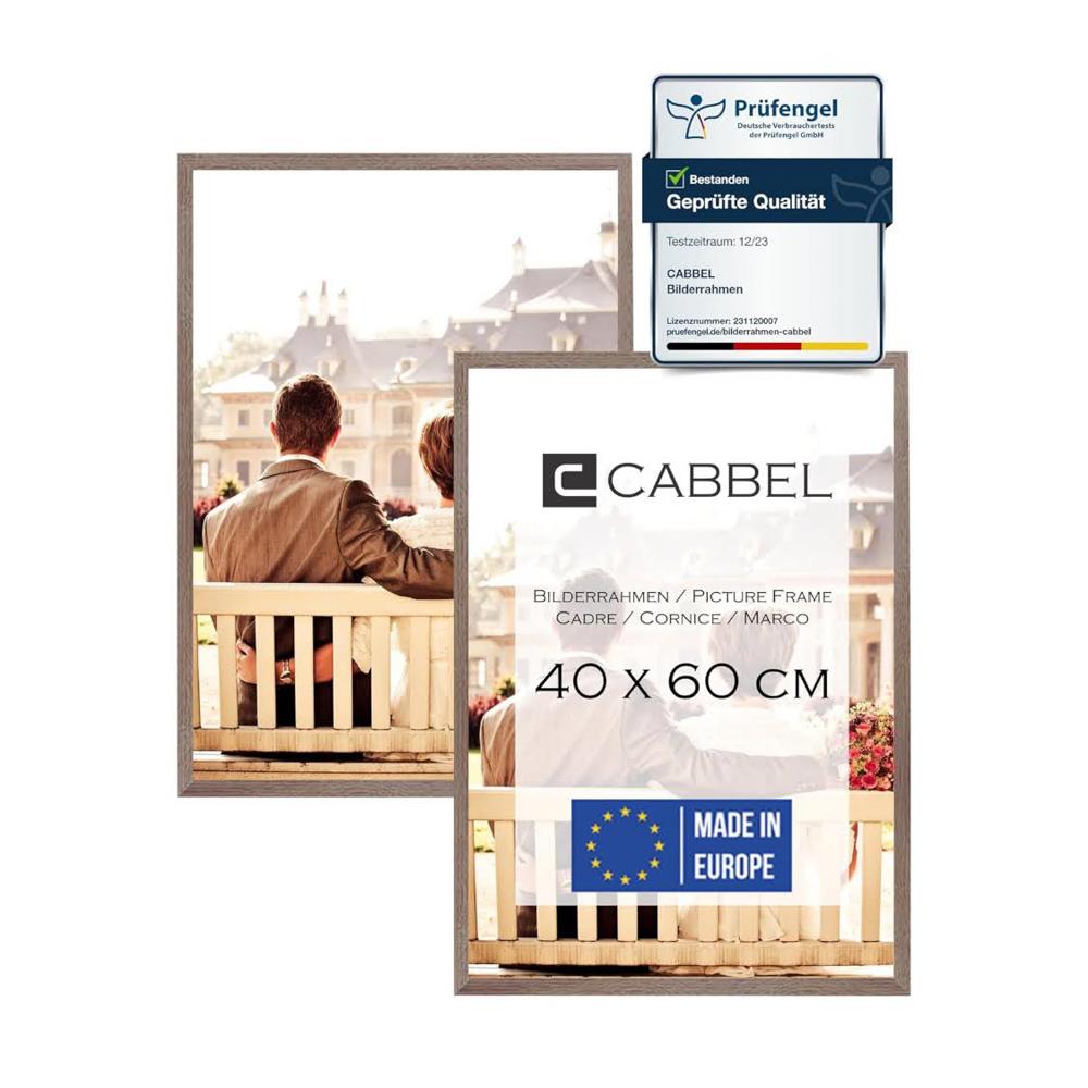 CABBEL Doppelpack 2er Set Bilderrahmen 40x60 cm Eiche Dunkel stabiles MDF-Holz Rahmen bruchsicheres Plexi-Glas zum Aufhängen ideal für Fotos Bilder Collage