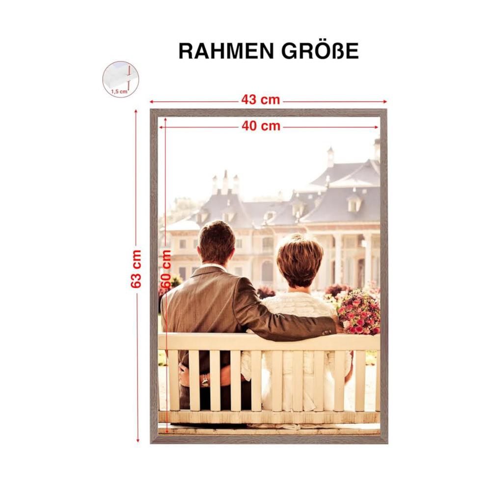 CABBEL Doppelpack 2er Set Bilderrahmen 40x60 cm Eiche Dunkel stabiles MDF-Holz Rahmen bruchsicheres Plexi-Glas zum Aufhängen ideal für Fotos Bilder Collage