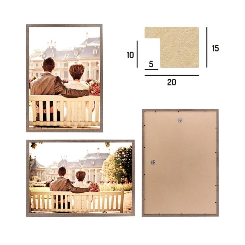 CABBEL Doppelpack 2er Set Bilderrahmen 40x60 cm Eiche Dunkel stabiles MDF-Holz Rahmen bruchsicheres Plexi-Glas zum Aufhängen ideal für Fotos Bilder Collage