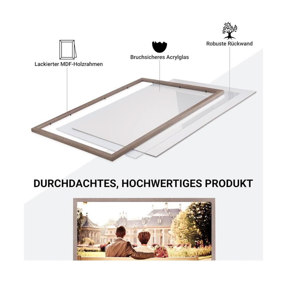 CABBEL Doppelpack 2er Set Bilderrahmen 40x60 cm Eiche Dunkel stabiles MDF-Holz Rahmen bruchsicheres Plexi-Glas zum Aufhängen ideal für Fotos Bilder Collage