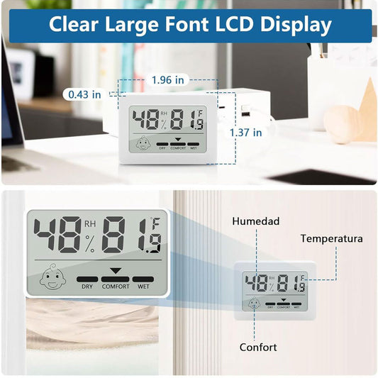 Mini Thermometer Hygrometer, 6 STK, LCD Digital, Raumtemperatur & Luftfeuchtigkeit, Weiß, kompakt und präzise.