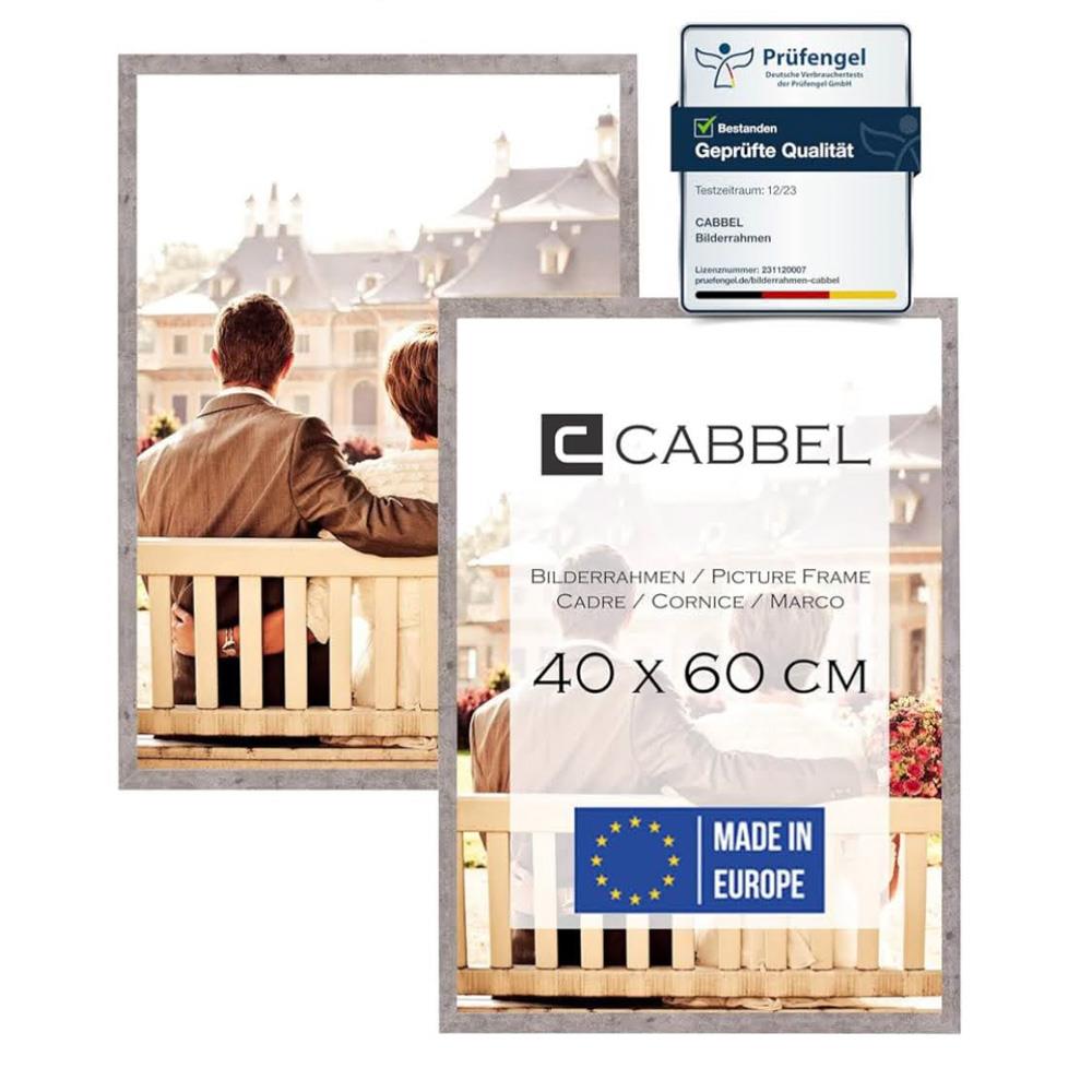 CABBEL Doppelpack 2er Set Bilderrahmen 40x60 cm Grau Beton stabiles MDF-Holz Rahmen bruchsicheres Plexi-Glas zum Aufhängen ideal für Fotos Bilder Collage