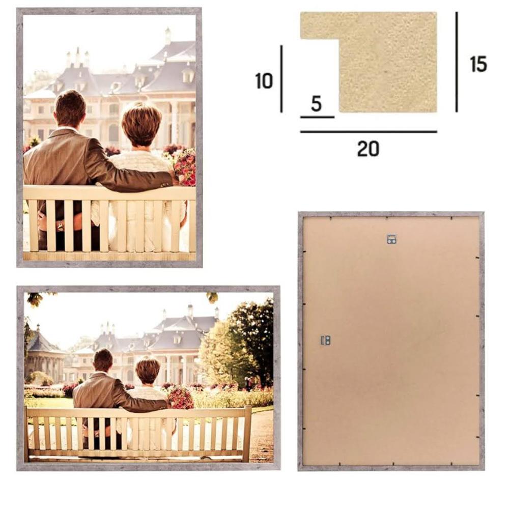 CABBEL Doppelpack 2er Set Bilderrahmen 40x60 cm Grau Beton stabiles MDF-Holz Rahmen bruchsicheres Plexi-Glas zum Aufhängen ideal für Fotos Bilder Collage