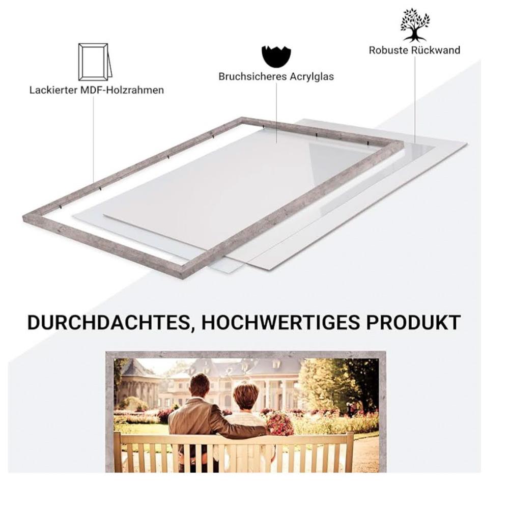CABBEL Doppelpack 2er Set Bilderrahmen 40x60 cm Grau Beton stabiles MDF-Holz Rahmen bruchsicheres Plexi-Glas zum Aufhängen ideal für Fotos Bilder Collage