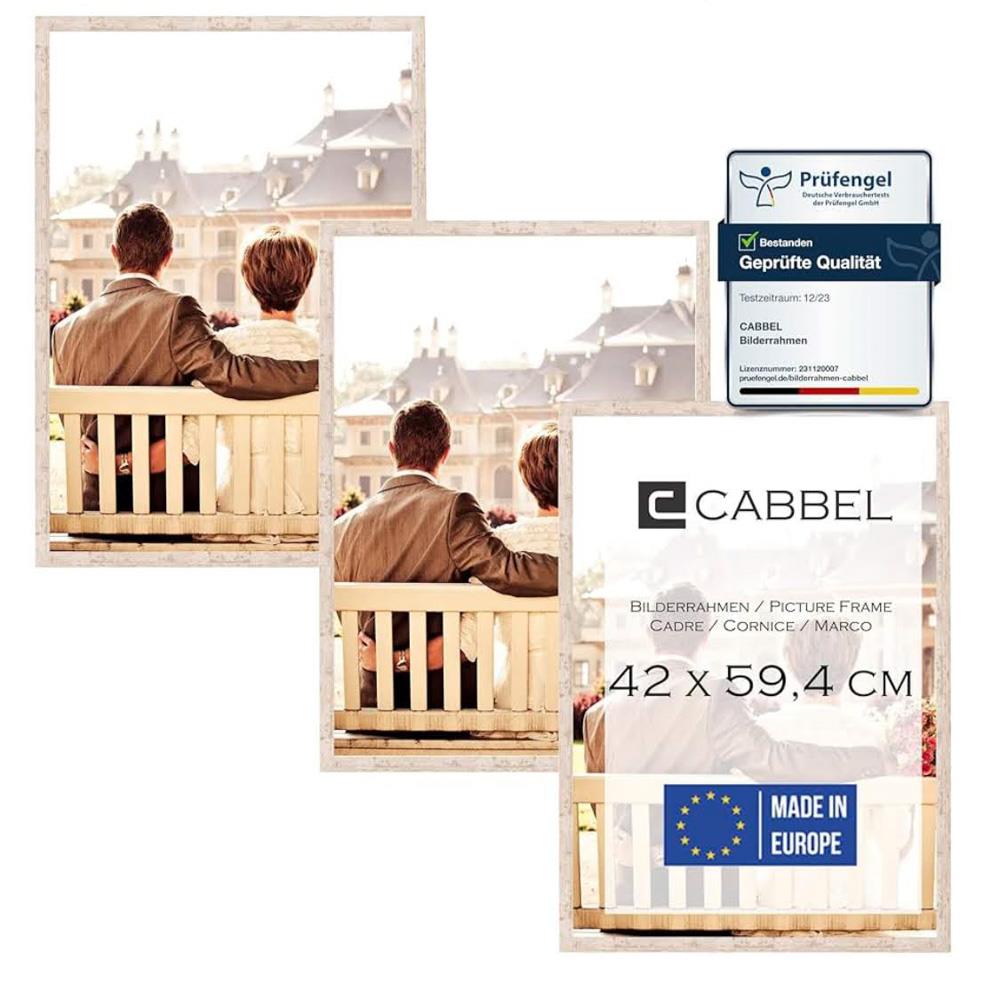 CABBEL 3er-Pack Bilderrahmen 42x59,4 cm Holz MDF Rahmen Birke | bruchsicheres Plexiglas, modern, zum Aufhängen, ideal für Fotos/Gemälde/Collagen