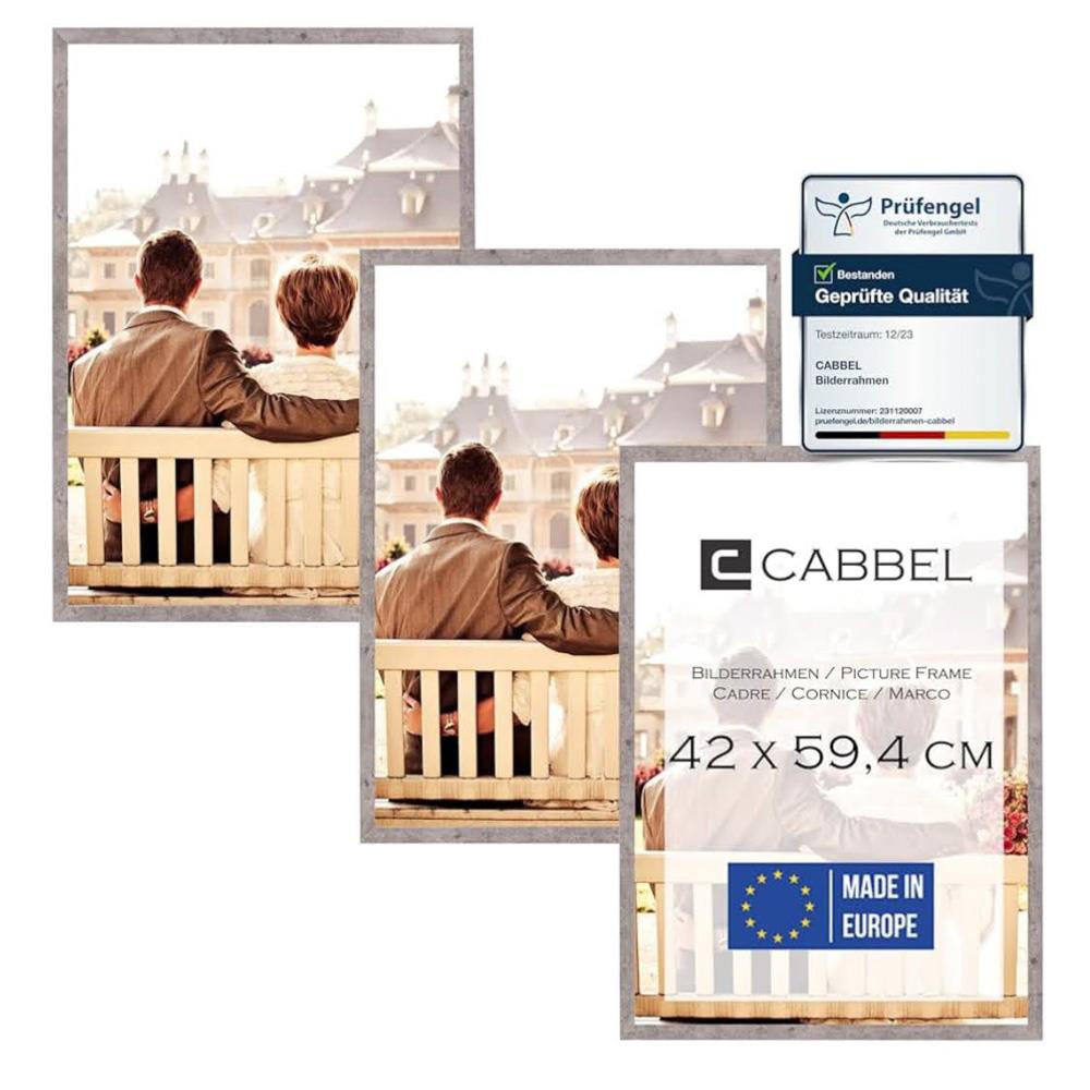 CABBEL 3er-Pack Bilderrahmen 42x59,4 cm Holz MDF Grau Beton mit bruchsicherem Plexiglas modern zum Aufhängen ideal für Fotos Gemälde Collagen