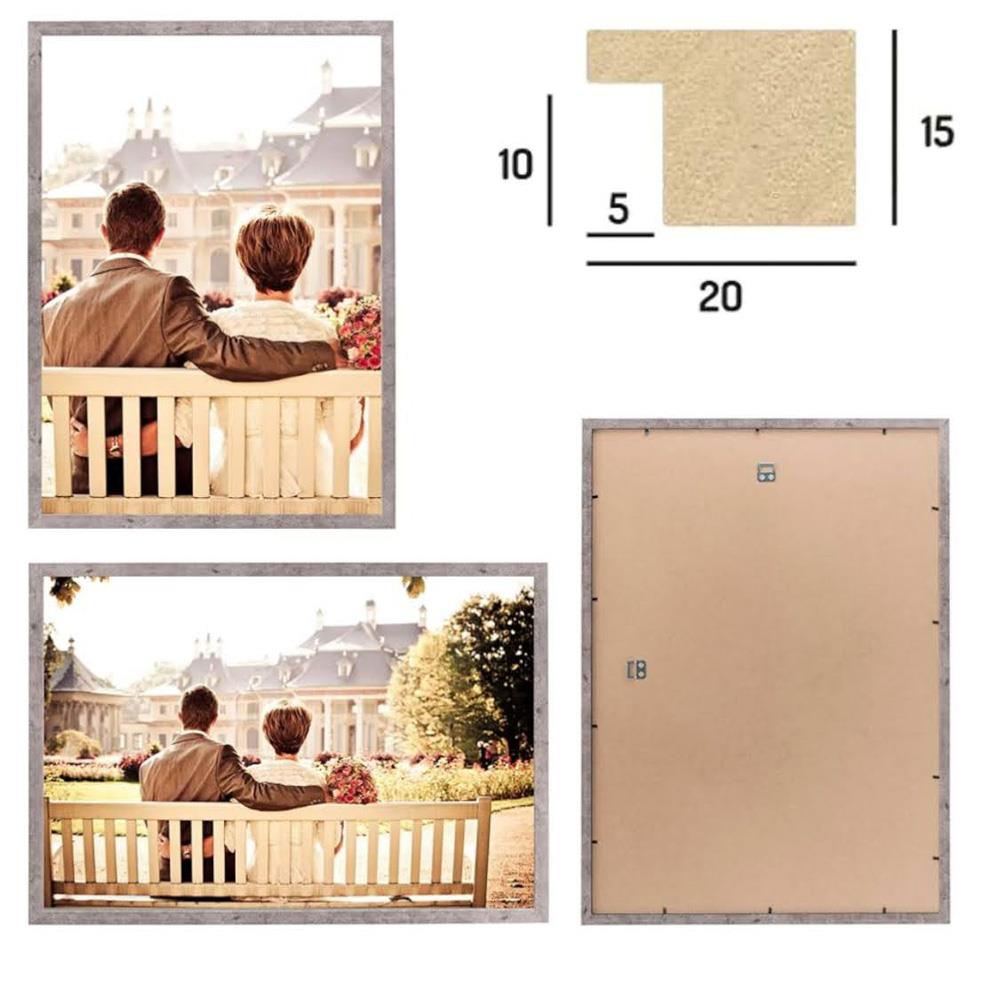 CABBEL 3er-Pack Bilderrahmen 42x59,4 cm Holz MDF Grau Beton mit bruchsicherem Plexiglas modern zum Aufhängen ideal für Fotos Gemälde Collagen