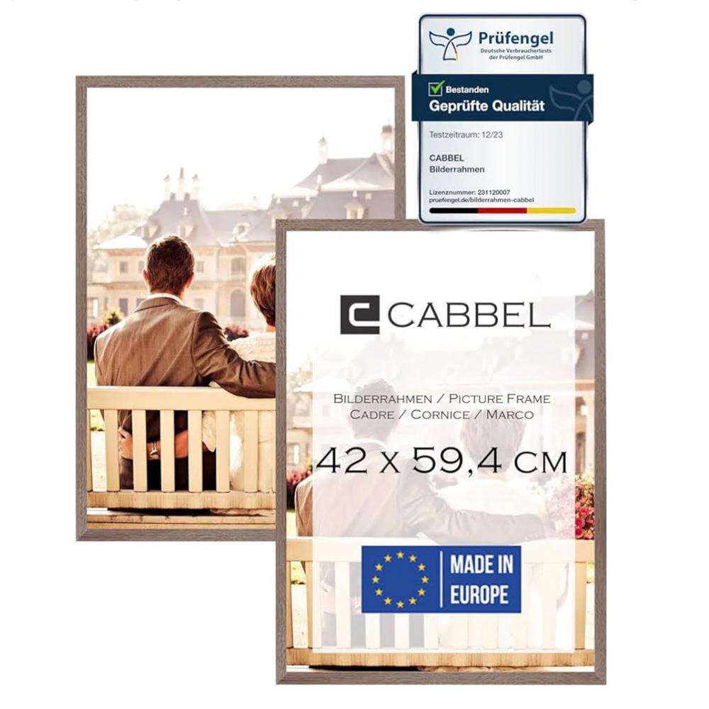 CABBEL Doppelpack 2er Set Bilderrahmen 42x59,4 cm Eiche dunkel massiver MDF-Holzrahmen bruchsicheres Plexiglas zum Aufhängen ideal für Fotos Gemälde Collagen